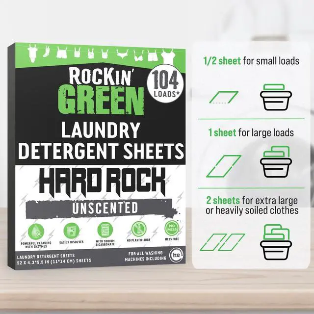 Alt view image 4 of 6 - Hard Rock Travel Laundry Detergent Sheets for Hard Water - Mess-Free Laundry Sheet Detergent with Sodium Bicarbonate - Easily Dissolvable Laundry Soap Sheets (104 Loads, Unscented)