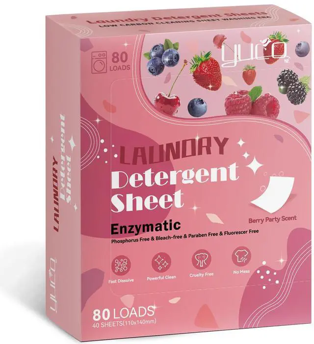 Main image of Laundry Detergent Sheets Berry Scent 80 Loads Eco Laundry Soap Washer Sheet, Liquidless Washing Detergent Sheets for Laundry for Travel, Plastic Free, Hypoallergenic