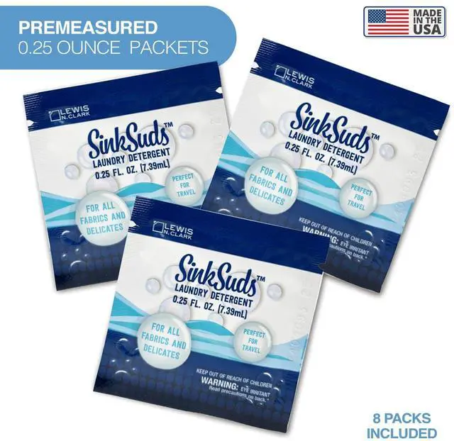 Alt view image 5 of 6 - SinkSuds Laundry Detergent, Travel Size Liquid Soap, TSA Compliant, Safe For All Fabrics, 8 Packets (Packaging May Vary)