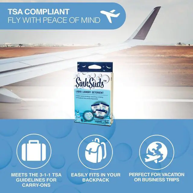 Alt view image 4 of 6 - SinkSuds Laundry Detergent, Travel Size Liquid Soap, TSA Compliant, Safe For All Fabrics, 8 Packets (Packaging May Vary)
