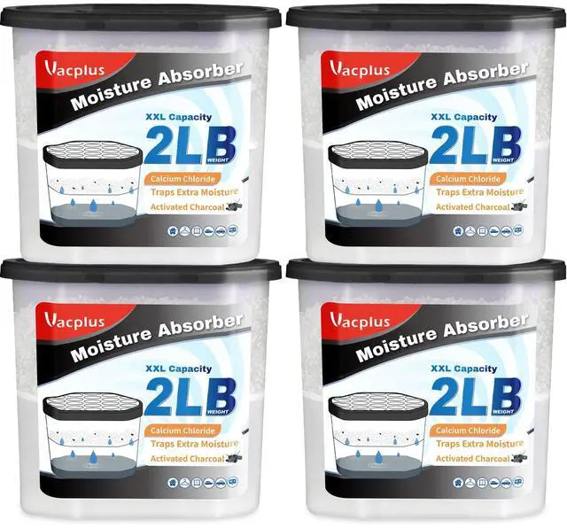 Main image of Moisture Absorber Buckets Large Capacity Dehumidifier and Humidity Absorber for Closet, Basement, Bathroom, RV, and Storage Areas, Activated Carbon, 2 lbs, 4 Pack