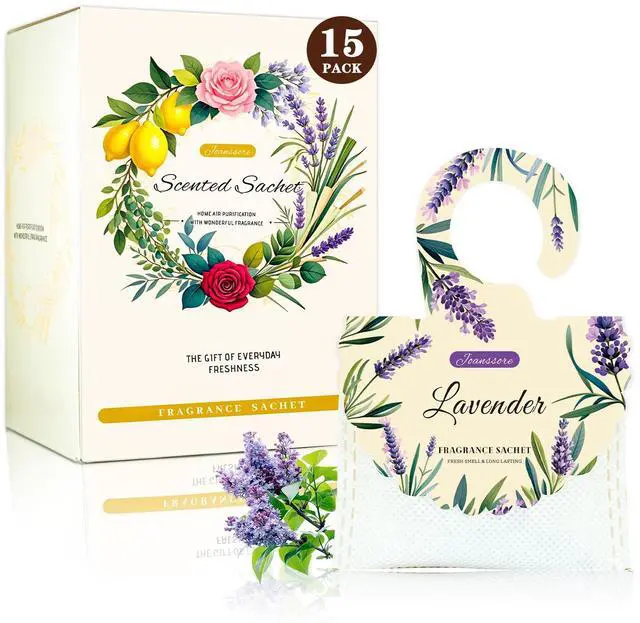 Main image of 15 Packs Lavender Scented Sachets Bag for Drawers and Closets, Home Fragrance Sachet, Long-Lasting Hanging Closet Deodorizer Smell Goods for House
