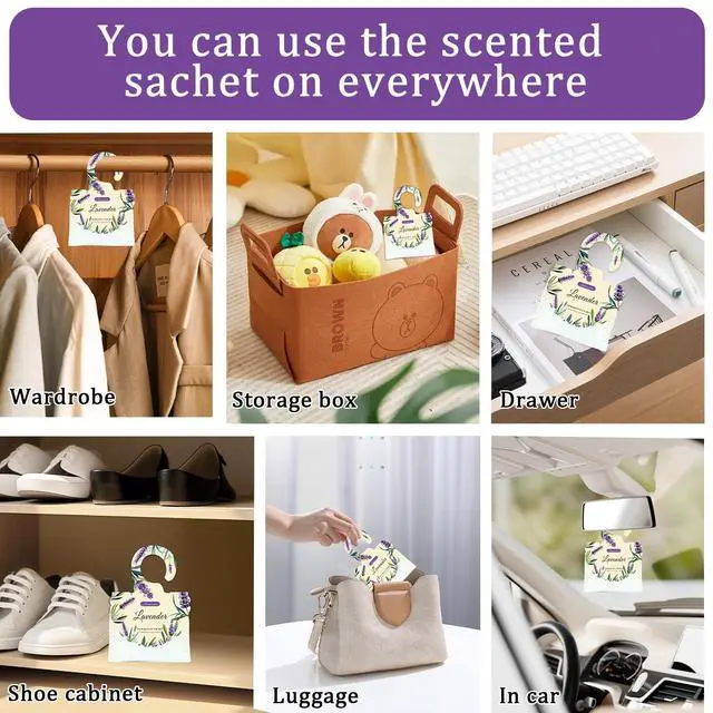 Alt view image 3 of 7 - 15 Packs Lavender Scented Sachets Bag for Drawers and Closets, Home Fragrance Sachet, Long-Lasting Hanging Closet Deodorizer Smell Goods for House