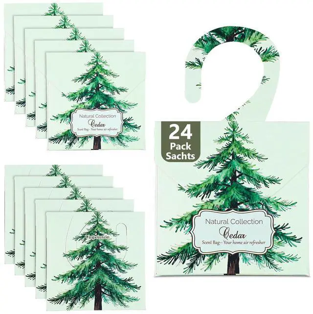 Main image of 24 Pack Cedar Sachets for Drawers and Closets, Natural Closet Freshener Drawer Scented Sachets Hanging Home Fragrance Long Lasting with 10 Hanging Bags
