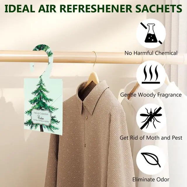 Alt view image 4 of 7 - 24 Pack Cedar Sachets for Drawers and Closets, Natural Closet Freshener Drawer Scented Sachets Hanging Home Fragrance Long Lasting with 10 Hanging Bags