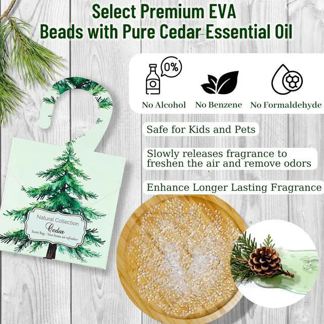 Alt view image 3 of 7 - 24 Pack Cedar Sachets for Drawers and Closets, Natural Closet Freshener Drawer Scented Sachets Hanging Home Fragrance Long Lasting with 10 Hanging Bags