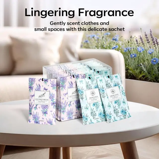 Alt view image 6 of 7 - 20 Packs Lavender Linen Scent Sachet Long Lasting Closet Drawer Deodorizer Home Air Freshener Room Odor Eliminator