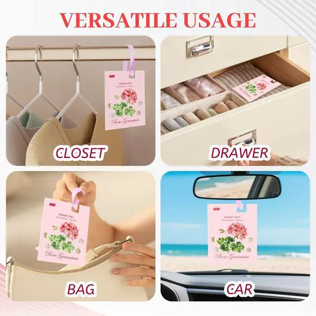 Alt view image 7 of 7 - 13 Packs Geranium Scented Sachets, Fragrance Sachet Bags for Drawers and Closets, Air Fresheners for Car and Home, Closet Deodorizer Scented Drawer Fresheners for Dresser