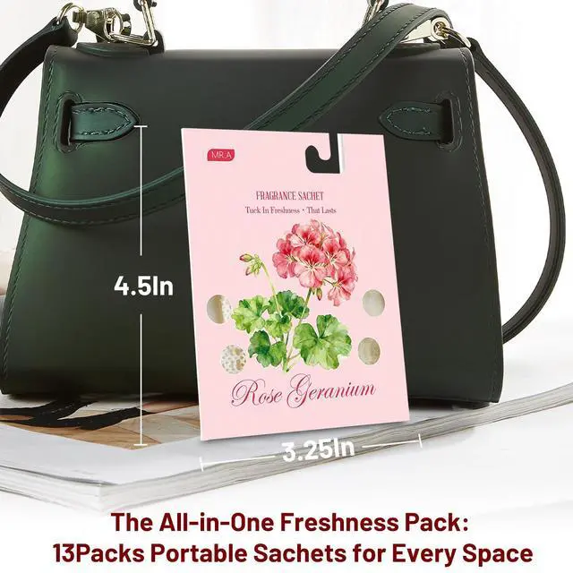 Alt view image 5 of 7 - 13 Packs Geranium Scented Sachets, Fragrance Sachet Bags for Drawers and Closets, Air Fresheners for Car and Home, Closet Deodorizer Scented Drawer Fresheners for Dresser