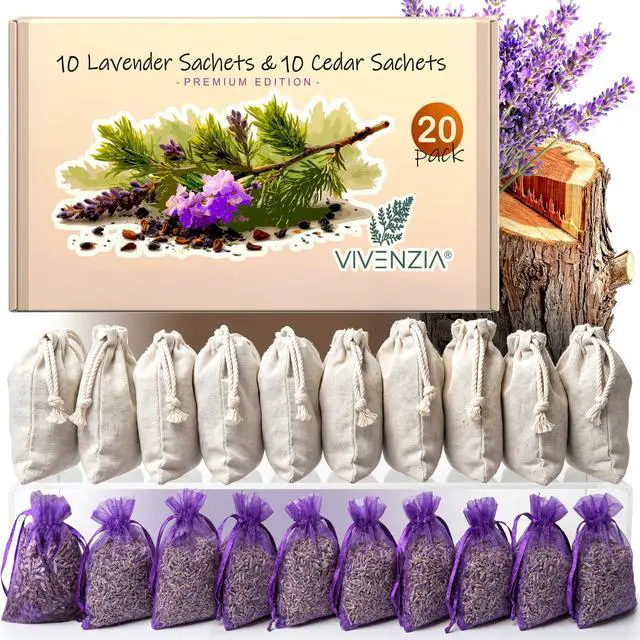 Main image of 20 Pack Cedar Sachets & Lavender Sachets for Drawers and Closets- Cedar Chips for Clothes Storage- Dried Lavender Sachets for Clothes Storage- Drawer Fresheners for Dresser- Closet Deodorizer