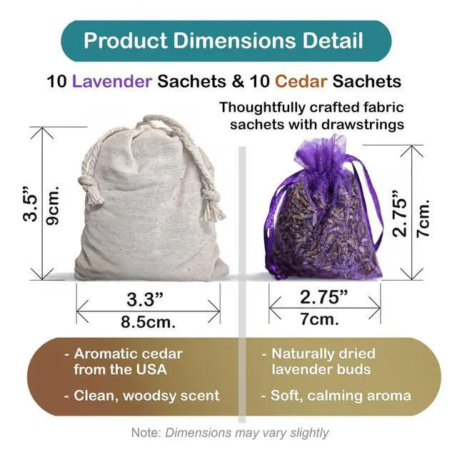 Alt view image 2 of 7 - 20 Pack Cedar Sachets & Lavender Sachets for Drawers and Closets- Cedar Chips for Clothes Storage- Dried Lavender Sachets for Clothes Storage- Drawer Fresheners for Dresser- Closet Deodorizer