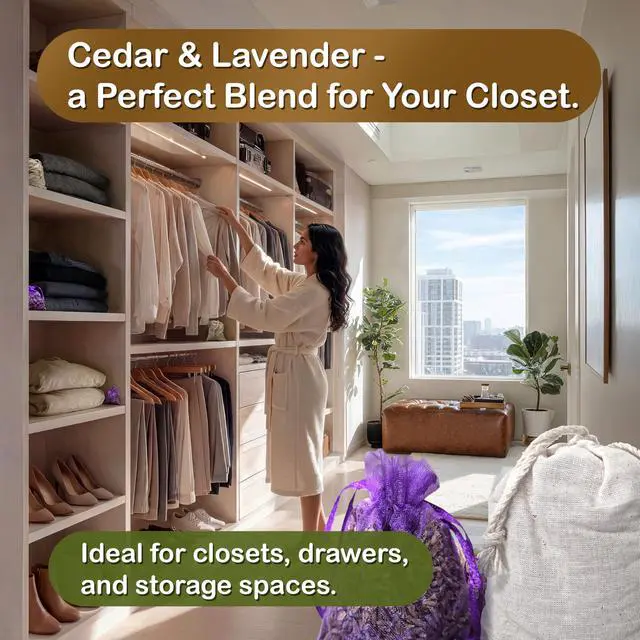 Alt view image 4 of 7 - 20 Pack Cedar Sachets & Lavender Sachets for Drawers and Closets- Cedar Chips for Clothes Storage- Dried Lavender Sachets for Clothes Storage- Drawer Fresheners for Dresser- Closet Deodorizer
