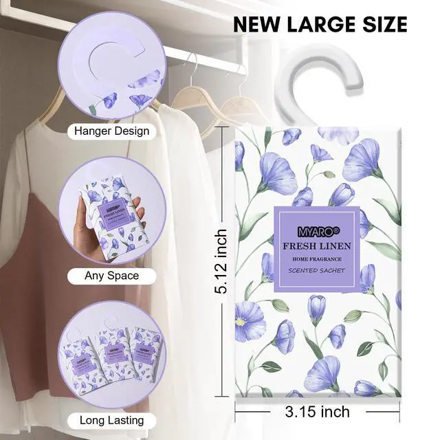 Alt view image 4 of 7 - Large 12 Pcs Linen Scented Sachets for Drawer and Closet, Long-Lasting Sachets Bags Air Freshener Fresh Scents, Hanging Potpourri Bags Home Fragrance for House