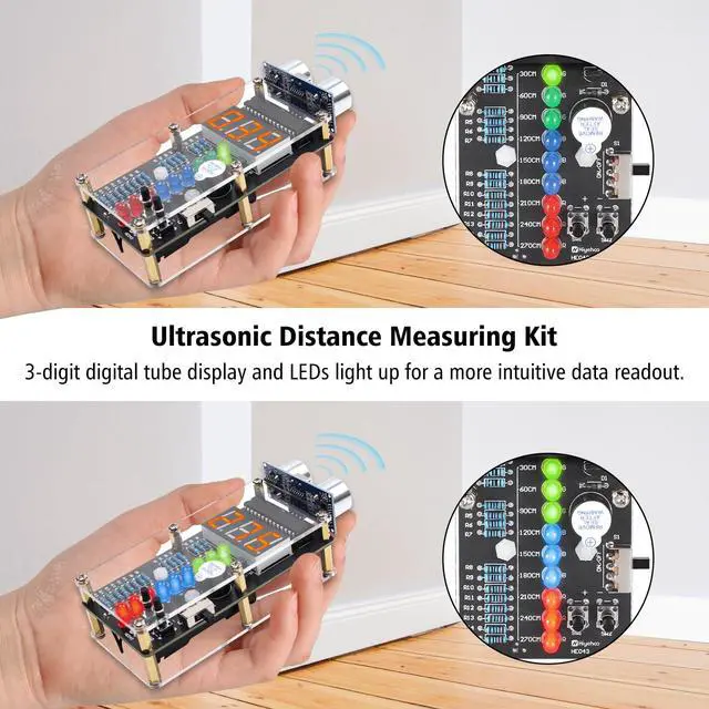 Alt view image 4 of 7 - Ultrasonic Ranging Alarm DIY Kit, HC-SR04 Ultrasonic Distance Sensor Soldering Practice Kit with LED Lights, STEM Soldering Electronic Projects for School Learning