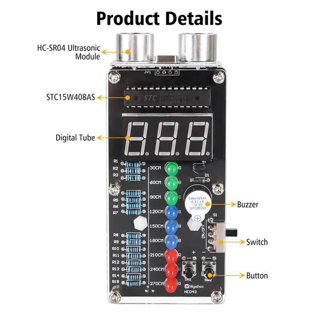 Alt view image 6 of 7 - Ultrasonic Ranging Alarm DIY Kit, HC-SR04 Ultrasonic Distance Sensor Soldering Practice Kit with LED Lights, STEM Soldering Electronic Projects for School Learning