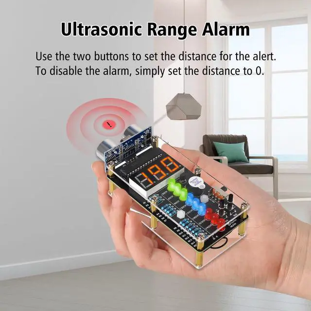 Alt view image 5 of 7 - Ultrasonic Ranging Alarm DIY Kit, HC-SR04 Ultrasonic Distance Sensor Soldering Practice Kit with LED Lights, STEM Soldering Electronic Projects for School Learning