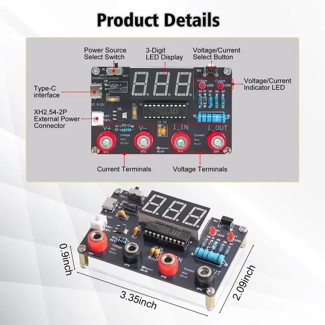 Alt view image 3 of 6 - DIY Digital Voltmeter & Ammeter Soldering Practice Kit, DC Voltage Current Meter with LED Display, Test Leads, Dual Power Electronics Kit STEM Learning Project for Beginners Teens Adults