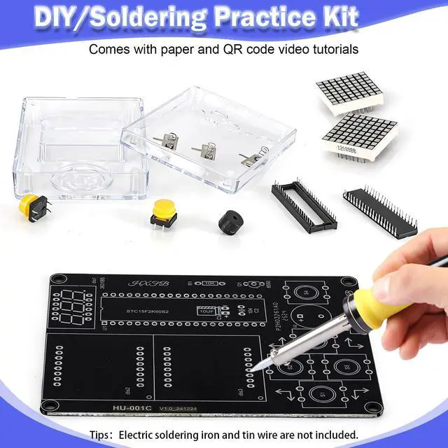 Alt view image 3 of 7 - 7-Game LED Dot Matrix Soldering Kit, Electronics Project DIY Arcade Console, STEM Gift for Boys Girls Ages 7-14 & Adults Beginner Soldering Practice Kit with Playable Result, USB Powered