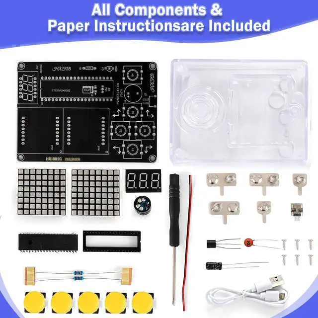 Alt view image 4 of 7 - 7-Game LED Dot Matrix Soldering Kit, Electronics Project DIY Arcade Console, STEM Gift for Boys Girls Ages 7-14 & Adults Beginner Soldering Practice Kit with Playable Result, USB Powered