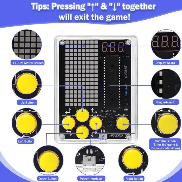 Alt view image 5 of 7 - 7-Game LED Dot Matrix Soldering Kit, Electronics Project DIY Arcade Console, STEM Gift for Boys Girls Ages 7-14 & Adults Beginner Soldering Practice Kit with Playable Result, USB Powered