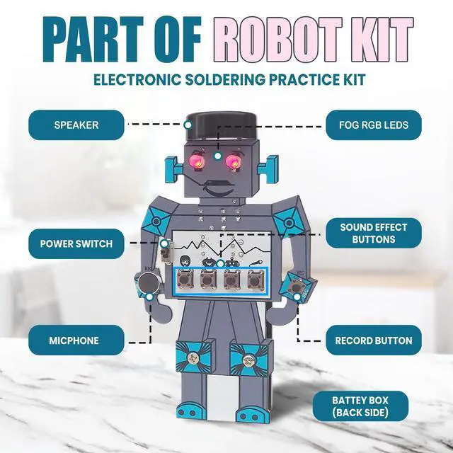 Alt view image 5 of 5 - Soldering Robot Recording and Voice Changing DIY Kit Electronic Soldering Project Practice Kit Cool Sound Effects Fun STEM Kit for Family and Friends