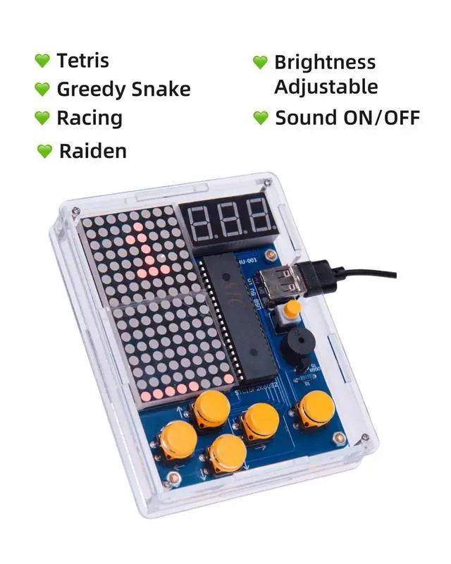 Alt view image 3 of 7 - DIY Electronic Game Console Soldering Practice Kit, 4-in-1 Retro Games, LED Matrix Display, Educational Soldering Practice Project