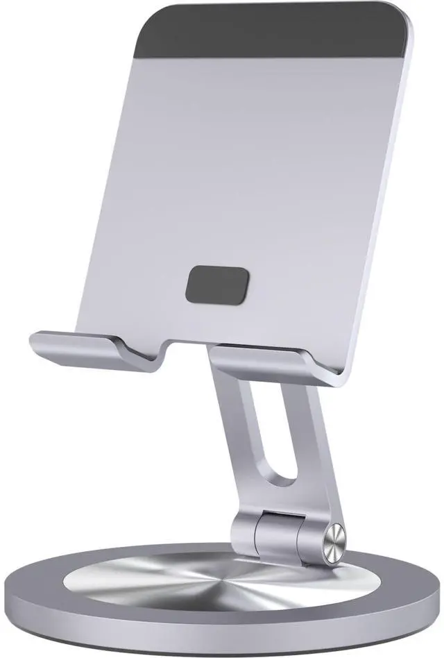 Main image of Phone Stand for Desk, 360° Rotating Dual Adjustable Foldable Cell Phone Holder, Heavy Solid All-Aluminum Base Anti-Slip Stable Support for Home Office Study, Fits iPhone Galaxy 4-8" Phones