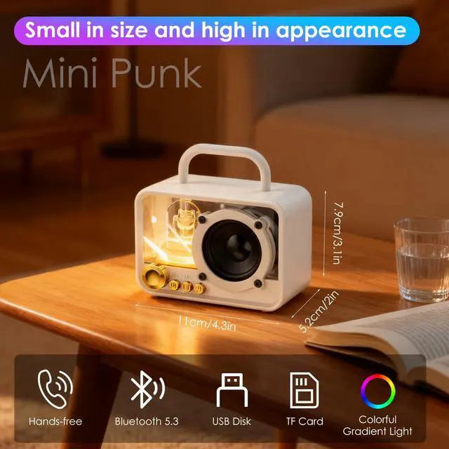Alt view image 3 of 7 - Cute Bluetooth Speaker with RGB Lights, Small Portable Wireless Speaker with Stereo Sound & Punchy Bass, Mini Gift for Kitchen Desk Bedroom Office Outdoor