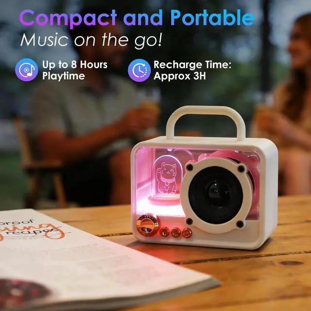 Alt view image 6 of 7 - Cute Bluetooth Speaker with RGB Lights, Small Portable Wireless Speaker with Stereo Sound & Punchy Bass, Mini Gift for Kitchen Desk Bedroom Office Outdoor