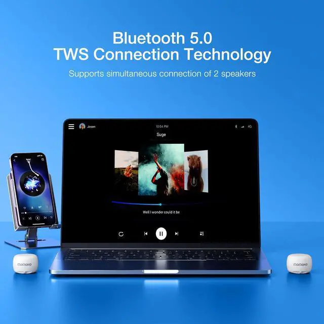 Alt view image 3 of 6 - Mini Bluetooth Speaker, Tiny Speaker with Built-in Mic & TWS Pairing, Small Wireless Speaker for Indoor/Outdoor/Travel/Gifts (White)