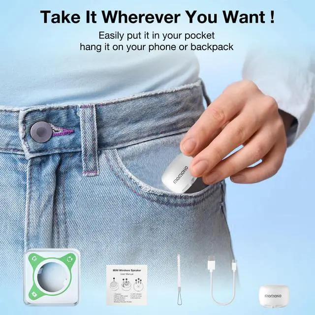 Alt view image 4 of 6 - Mini Bluetooth Speaker, Tiny Speaker with Built-in Mic & TWS Pairing, Small Wireless Speaker for Indoor/Outdoor/Travel/Gifts (White)
