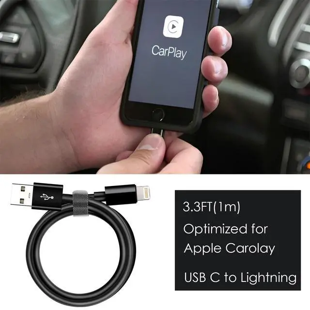 Alt view image 5 of 6 - Car Carplay Apple Cable, USB A to Lightning Cable for iPhone 14, 14 pro max,13,Plus,SE 2nd/12/11/Xs/XR, iPad 4/5/ 6/7/ 8, Mini 2/3/4/5, Air 2/3 Charger Cord, Car Charging Cable (Black)
