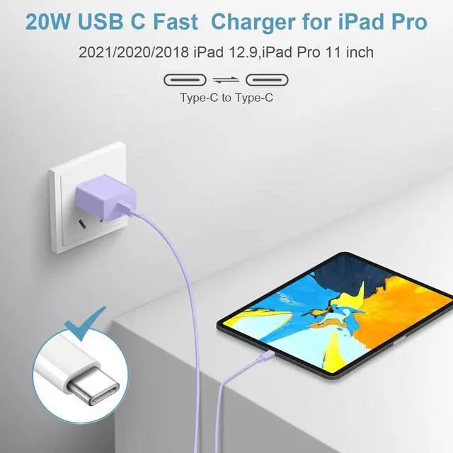 Alt view image 6 of 7 - iPhone 17 16 15 Charegr Fast Charging Type C Chargers USB C Charger Block iPhone Air Chargers with 2 Pack 6FT Cable for iPhone 17/17 Plus/17 Pro Max/16/16 Plus/16 Pro Max/15 Pro Max/iPad Pro(Purple)