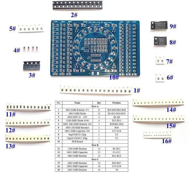 Alt view image 5 of 7 - Soldering Practice Kit 4 Kits SMD SMT Kit DIY Electronic DIY Kits Soldering Project Soldering Training Board All in One