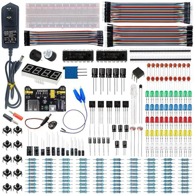 Main image of Upgraded Electronics Component Fun Kit Power Supply Module, Jumper Wire, 830 Breadboard, LED,Capacitor,Diode,Resistor,Transistor,Compatible Raspberry Pi, STM32