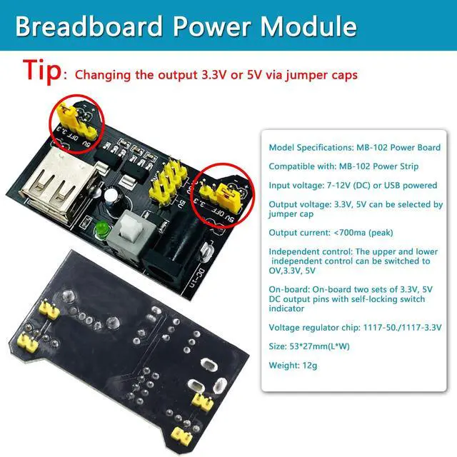 Alt view image 4 of 7 - Upgraded Electronics Component Fun Kit Power Supply Module, Jumper Wire, 830 Breadboard, LED,Capacitor,Diode,Resistor,Transistor,Compatible Raspberry Pi, STM32