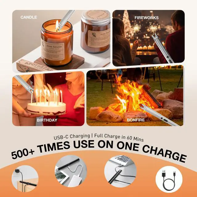 Alt view image 6 of 7 - 3 Pack Electric Candle Lighter Long Stem,Rechargeable Plasma Arc