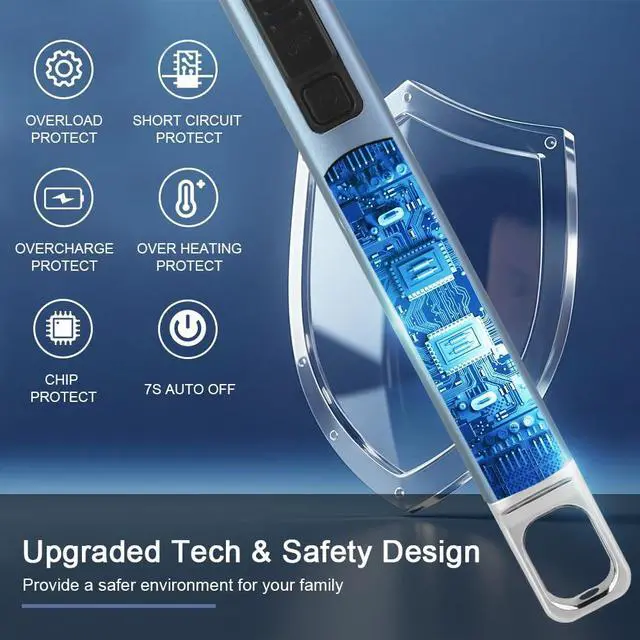 Alt view image 3 of 7 - Candle Lighter Arc Electric Lighter Windproof Flameless with Safety Switch for Camping BBQ Birthday, Giftbox for Mom Wife Friend (Blue)