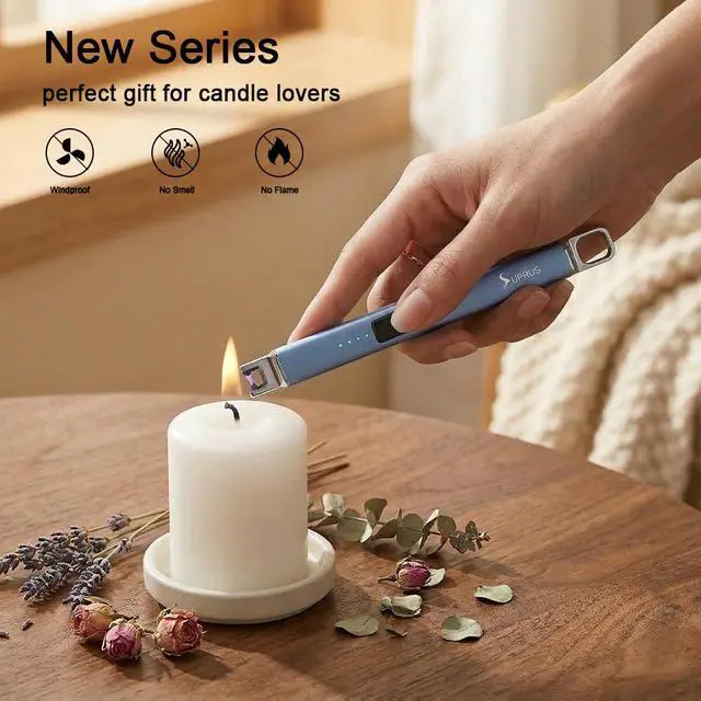 Alt view image 5 of 7 - Candle Lighter Arc Electric Lighter Windproof Flameless with Safety Switch for Camping BBQ Birthday, Giftbox for Mom Wife Friend (Blue)