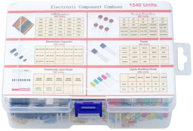 Alt view image 6 of 6 - 1540 Pcs Electronic Component Assortment Kit LED Diode Transistor Metal Film Resistors Aluminum Electrolytic Capacitors Ceramic Capacitors and 40Pin Male to Male Jumper Wire