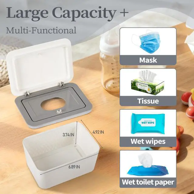 Alt view image 2 of 7 - Baby Wipes Dispenser, One-Handed Operation Wipes Container, Baby Wipes Holder with Non-Slip Base, Keeps Wipes Fresh, Easy to Open, Fits Adults & Babies (Grey)