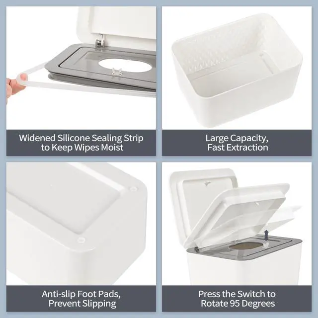 Alt view image 3 of 7 - Baby Wipes Dispenser, One-Handed Operation Wipes Container, Baby Wipes Holder with Non-Slip Base, Keeps Wipes Fresh, Easy to Open, Fits Adults & Babies (Grey)