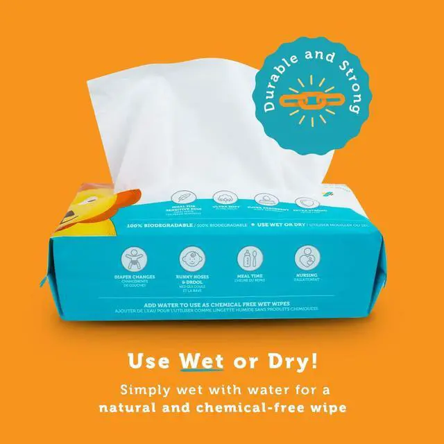 Alt view image 2 of 5 - The Original 100% Pure Cotton Dry Baby Wipes Ultra Soft, Unscented, Chemical-Free Wipes for Sensitive Skin Use Dry or Add Water for Wet Wipes 2 Packs (200 Count).