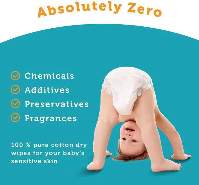 Alt view image 3 of 5 - The Original 100% Pure Cotton Dry Baby Wipes Ultra Soft, Unscented, Chemical-Free Wipes for Sensitive Skin Use Dry or Add Water for Wet Wipes 2 Packs (200 Count).