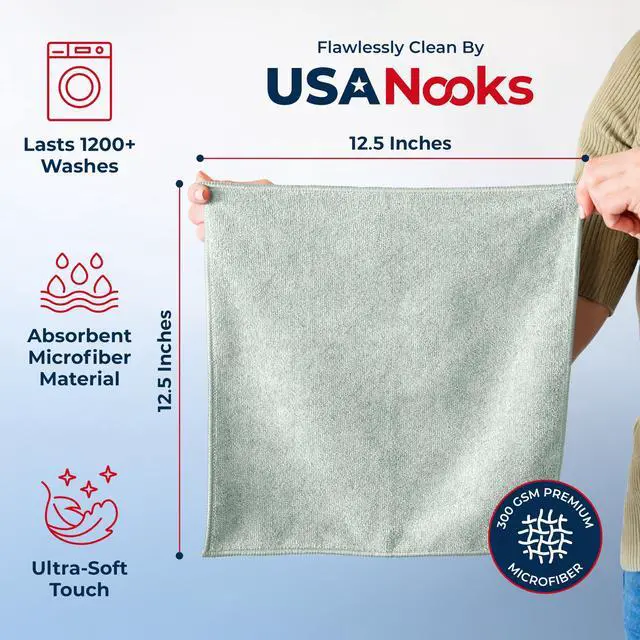 Alt view image 2 of 7 - Microfiber Cleaning Cloth - Sea Green - 12Pcs (12.5x12.5 inch) High Performance - 1200 Washes, Ultra Absorbent Car Towel Traps Grime & Liquid for Streak-Free Mirror Shine - car Washing Cloth
