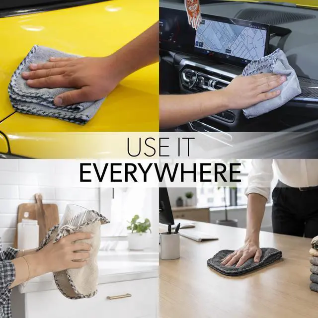 Alt view image 4 of 6 - AllSwipe Multi-Purpose Microfiber Towels for Cars, Microfiber Cleaning Cloth Multi Color Drying Towels Car Detailing for Wash Interior and Glass, 14 x 12 Inch - 12 Pack
