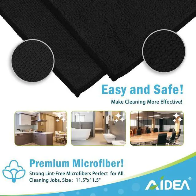 Alt view image 7 of 7 - Microfiber Cleaning Cloth Black 50PK, Microfiber Towels for Cars, Premium Car Cloths, Dusting Cloth Lint Free Cleaning Rags for SUVs, House, Kitchen, Window, Workshops,11.5×11.5"