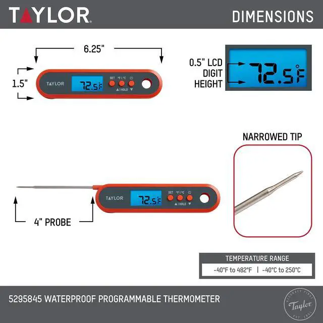 Alt view image 3 of 7 - Digital Waterproof Meat Thermometer for GLP-1 High Protein Meal Prep Folding Probe for Chicken, Salmon, Steak Programmable Presets, Backlit Display for Oven, Grill, Orange