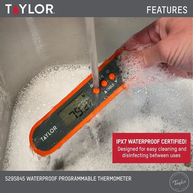 Alt view image 6 of 7 - Digital Waterproof Meat Thermometer for GLP-1 High Protein Meal Prep Folding Probe for Chicken, Salmon, Steak Programmable Presets, Backlit Display for Oven, Grill, Orange