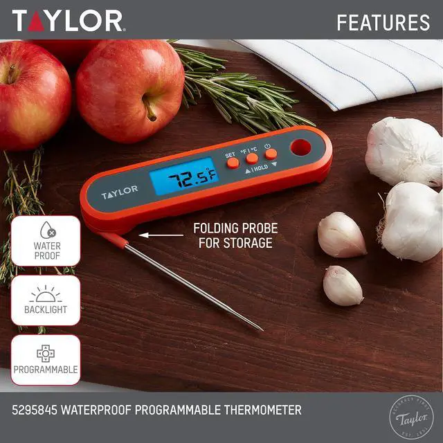 Alt view image 2 of 7 - Digital Waterproof Meat Thermometer for GLP-1 High Protein Meal Prep Folding Probe for Chicken, Salmon, Steak Programmable Presets, Backlit Display for Oven, Grill, Orange